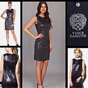 Vince Camuto Black/Gray Faux Leather Shift Dress Size 6 Knee Length